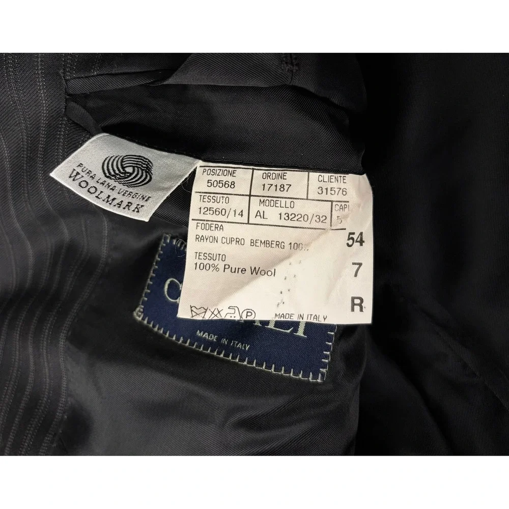 Canali Saks Fifth Avenue Mens Charcoal Gray Pinstripe Pure Wool Suit 54R Italy
